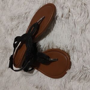 Palms Cute Faux Patent Basketweave Style T-Strap Sandals Black Buckle Boho 10